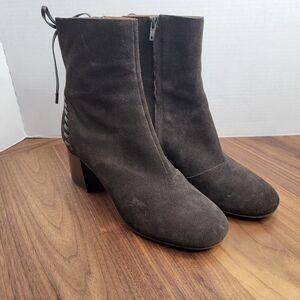 See by Chloé Size 40 US 9.5 Stitch Suede Ankle Boots Booties Grafite Brown Heels